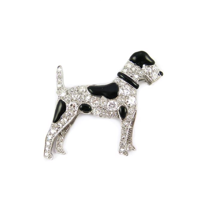 Diamond and black enamel dog brooch | MasterArt